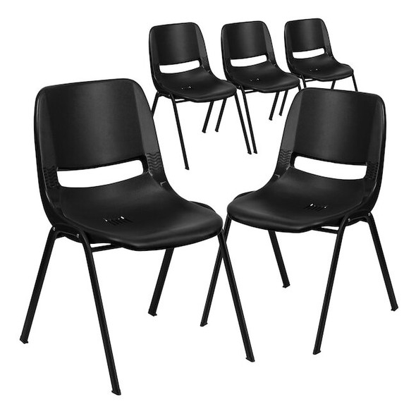 Flash Furniture Black Stack Chair-Black Frame,PK5 5-RUT-12-PDR-BLACK-GG