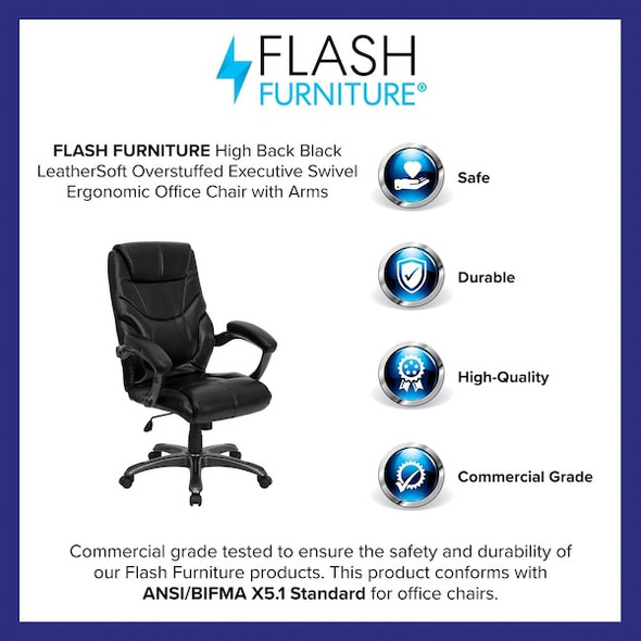 Flash Furniture Black High Back Exec Chair GO-724H-BK-LEA-GG Flash Furniture Black High Back Exec Chair GO-724H-BK-LEA-GG