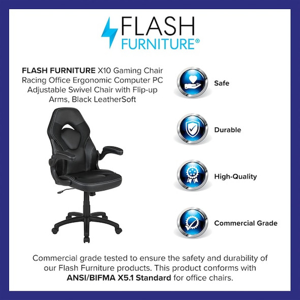 Flash Furniture Gaming Chair, Padded Flip-up, Black CH-00095-BK-GG