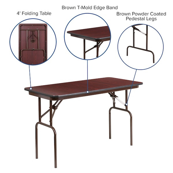 Flash Furniture Fold Table,Walnut Laminate Wood,24"x48" YT-2448-MEL-WAL-GG