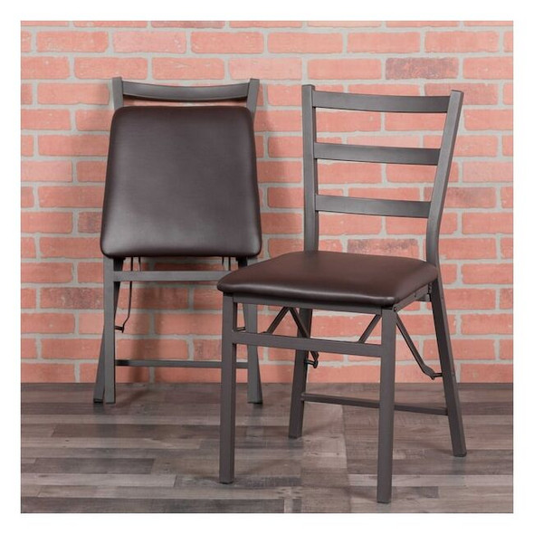 Flash Furniture Brown Ladderback Folding Chair,PK2 2-CY-180841-GG
