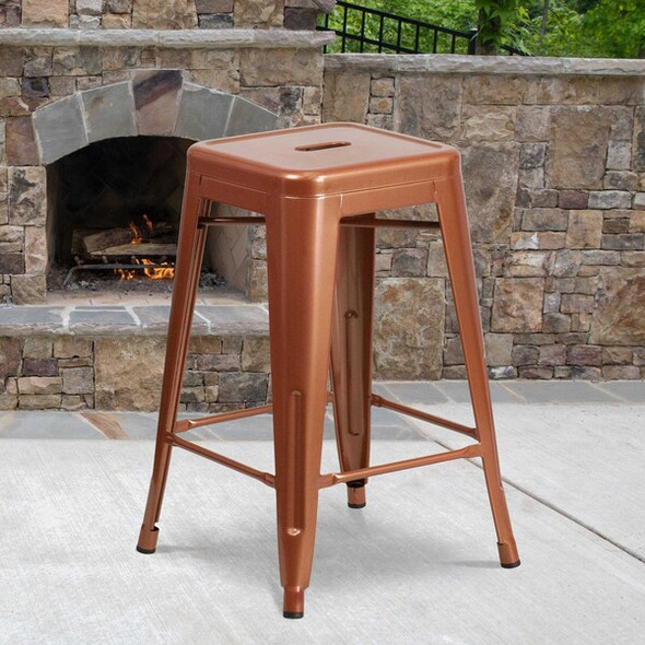 4PK 24" High Backless Copper Counter Height Stool