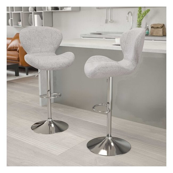 Flash Furniture Gray Fabric Barstool,PK2 2-CH-321-GYFAB-GG