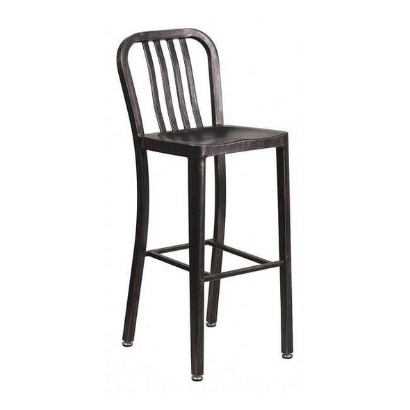 30" High Black-Gold Metal Barstool with Slat Back