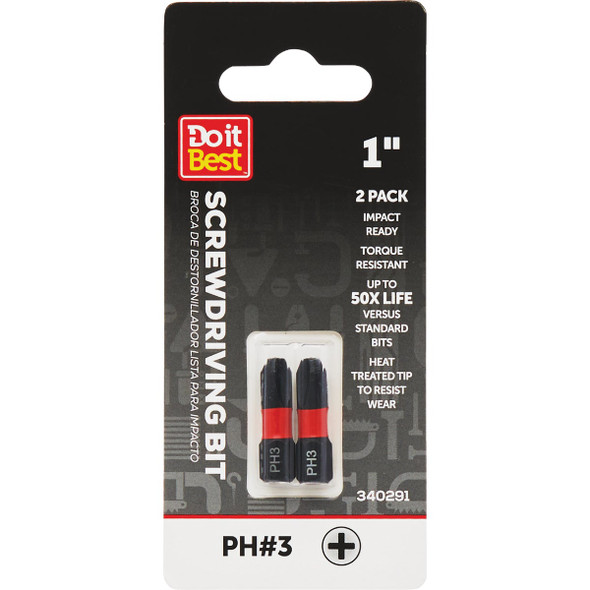 Do it Best 1 In. Phillips #3 Impact Ready Screwdriver Bit (2-Pack) QJDIB-SC-009