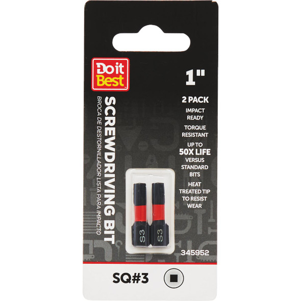 Do it Best 1 In. Square #3 Impact Ready Screwdriver Bit (2-Pack) QJDIB-SC-020