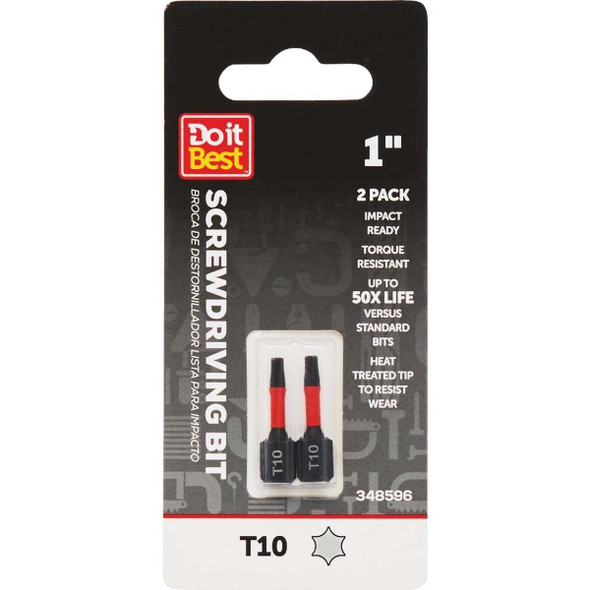 Do it Best 1 In. T10 Torx Impact Ready Screwdriver Bit (2-Pack) QJDIB-SC-023