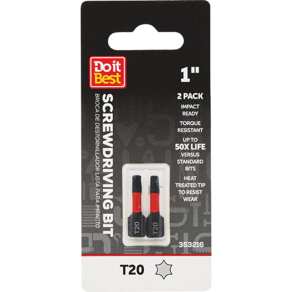 Do it Best 1 In. T20 Torx Impact Ready Screwdriver Bit (2-Pack) QJDIB-SC-027