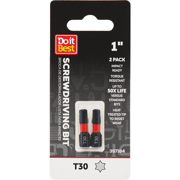 Do it Best 1 In. T30 Torx Impact Ready Screwdriver Bit (2-Pack) QJDIB-SC-034
