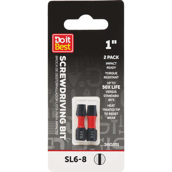 Do it Best 1 In. Slotted #6-8 Impact Ready Screwdriver Bit (2-Pack) QJDIB-SC-038