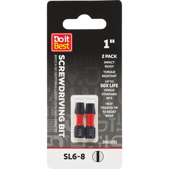 Do it Best 1 In. Slotted #6-8 Impact Ready Screwdriver Bit (2-Pack) QJDIB-SC-038