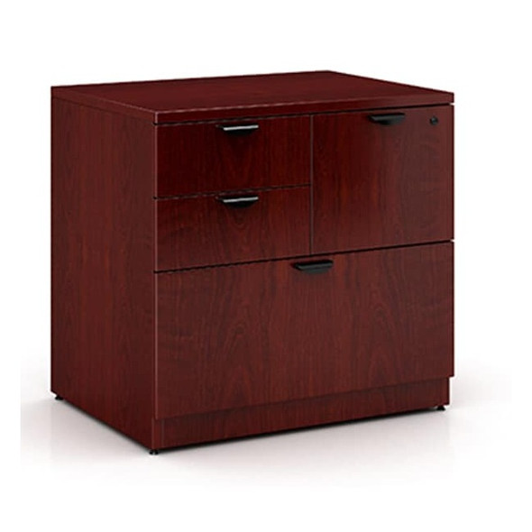 31" W 4 Drawer Combo File Cabinet, Mahogany,  Letter/Legal