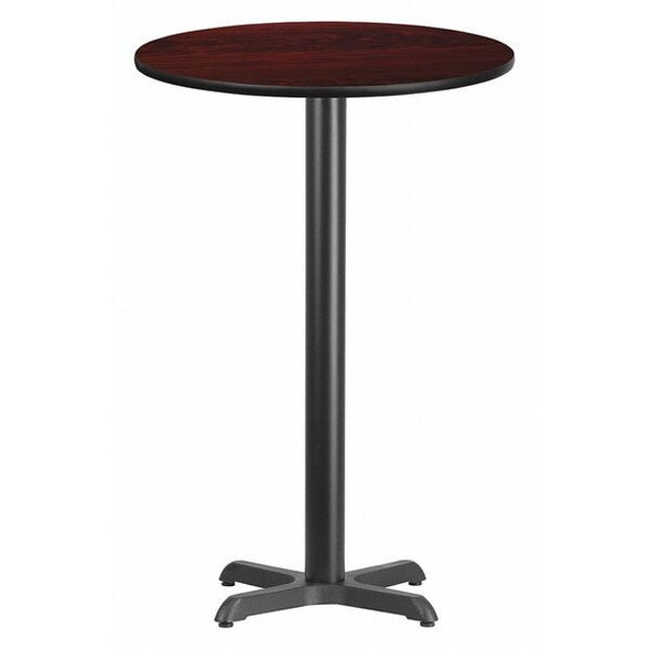 Round Mahogany Laminate Table w/Rnd Base,24", Mahogany
