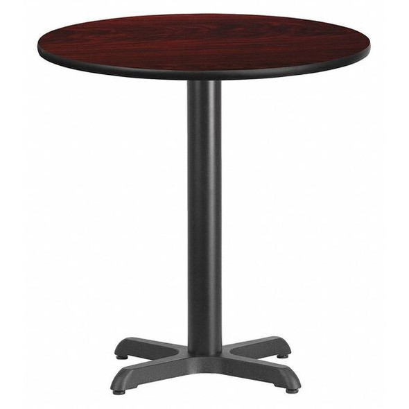 Round Mahogany Laminate Table w/Rnd Base,24", Laminate Top, Wood Grain