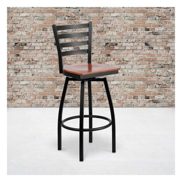Flash Furniture Black Ladder Stool-Cherry Seat,PK2 2-XU-6F8B-LADSWVL-CHYW-GG