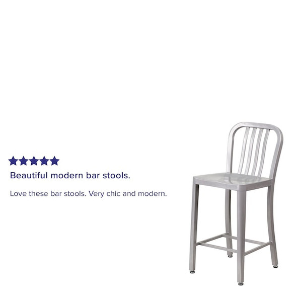 Flash Furniture 2 " High Silver Metal Counter Height Stool, PK2 2-CH-61200-24-SIL-GG