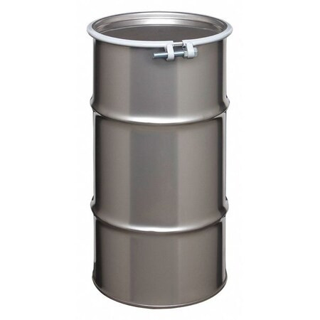 Open Head Transport Drum, 304 Stainless Steel, 16 gal, Unlined, Silver