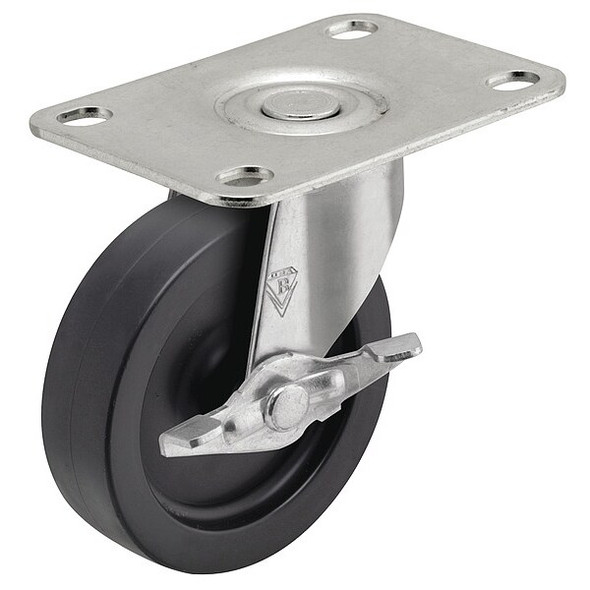 3" X 13/16" Non-Marking Polyolefin Swivel Caster, Side Brake, Loads Up To 120 lb