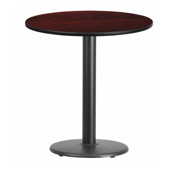 Round Mahogany Laminate Table w/Rnd Base,24", Laminate Top, Wood Grain