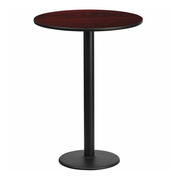 Round Mahogany Laminate Table w/Rnd Base,24", Laminate Top, Wood Grain