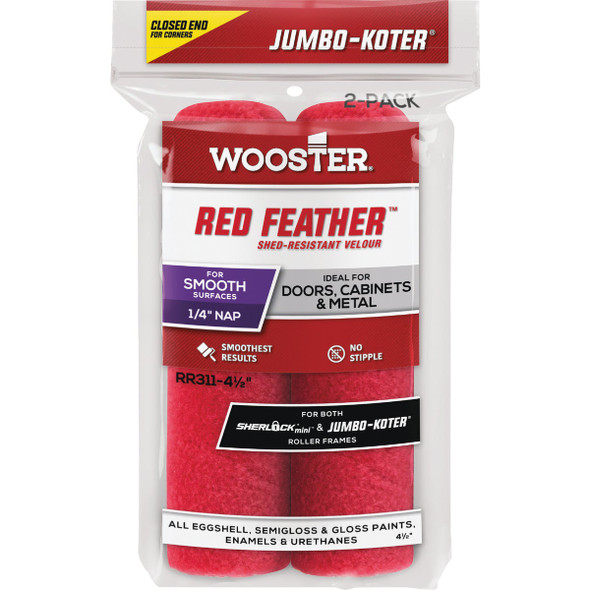 Wooster Jumbo-Koter Red Feather 1/2 In. x 4.5 In. Velour Roller Cover (2-Pack)
