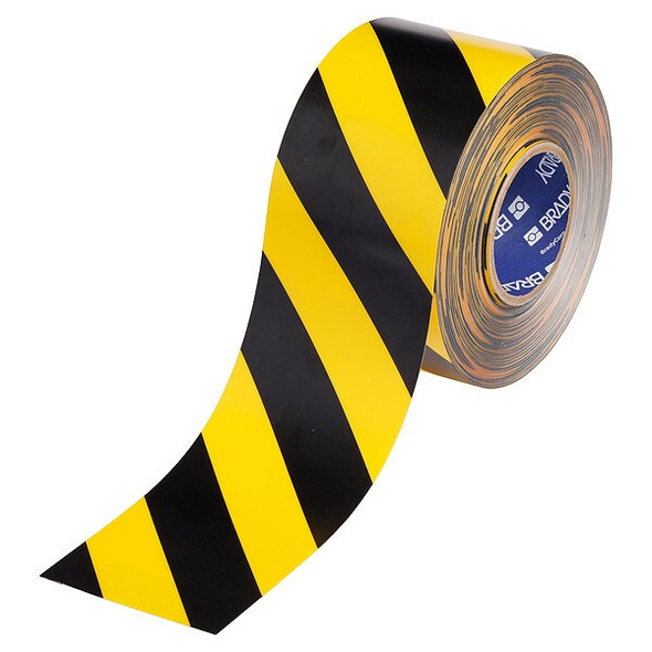 Brady Floor Marking Tape,Black/Ylw,4"W,100ft 177024