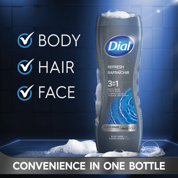 Dial Men 16 Oz. Refresh 3-In-1 Body, Hair & Face Wash, Blue Sage 2985671 621068