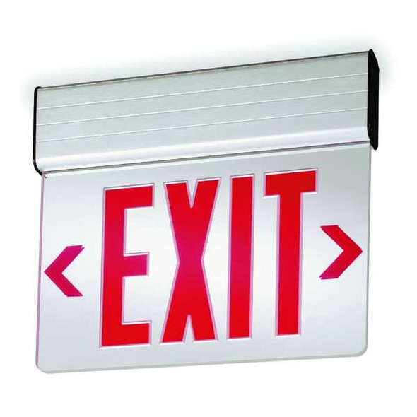 Edge-lit Exit Sign, Silver, 2 Face(s), LED, Universal Mount, Not Battery Powered