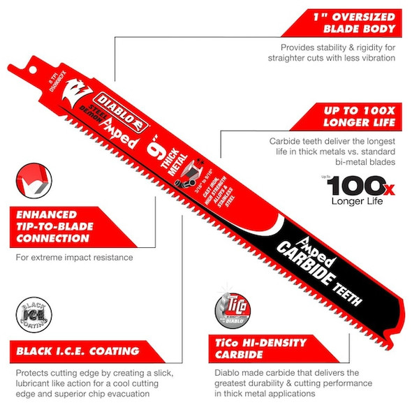 Diablo 9 in L x 8 TPI Reciprocating Saw Blade, 3 PK DS0908CFA3