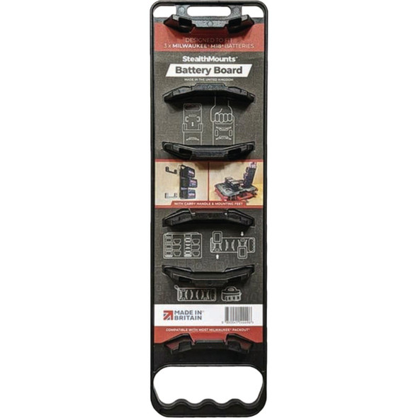 StealthMounts Battery Board with Handle for Milwaukee M18 Batteries BD-MW18-HF-1