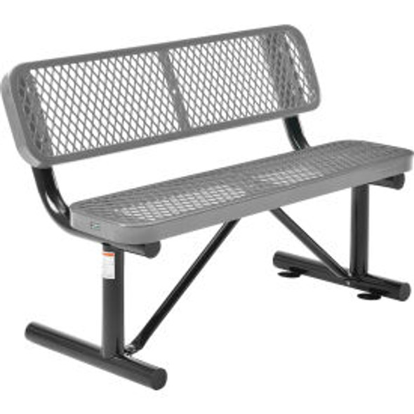 Global Industrial 4' Outdoor Steel Bench w/ Backrest Expanded Metal Gray