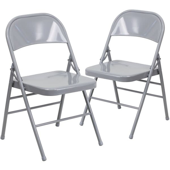 Flash Furniture Gray Metal Folding Chair,PK2 2-HF3-MC-309AS-GY-GG