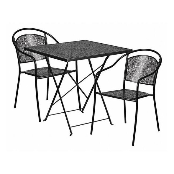 28" Square Black Steel Folding Table w/ 2 Chairs