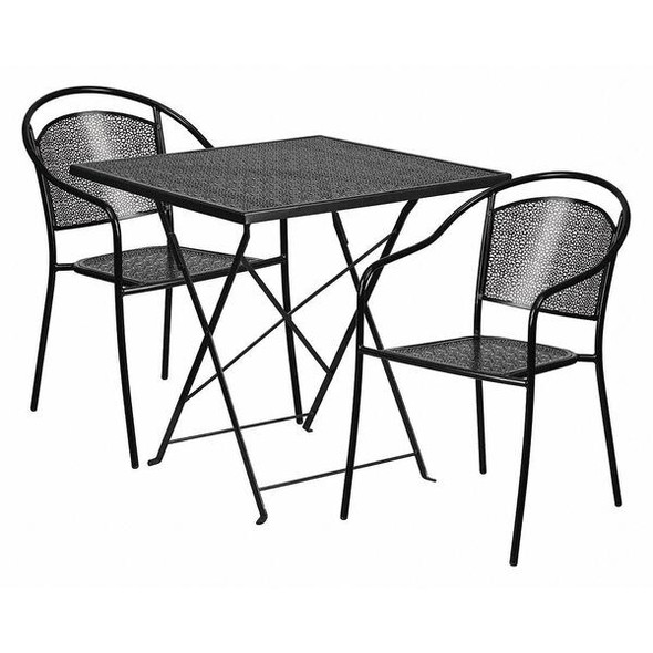 28" Square Black Steel Folding Table w/ 2 Chairs