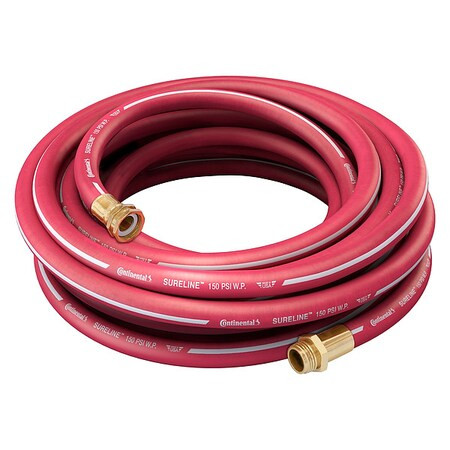 1/2 in ID x 25 ft L Garden Hose, EPDM Tube, Red, Brass x Brass Fitting