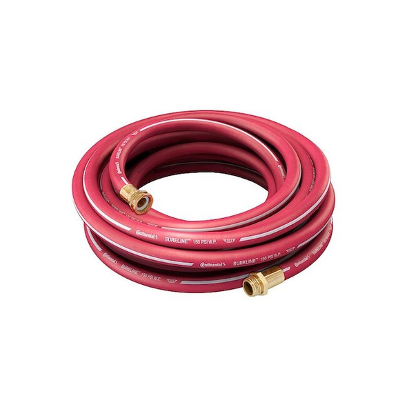1/2 in ID x 25 ft L Garden Hose, EPDM Tube, Red, Brass x Brass Fitting