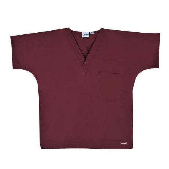 Scrub Shirt, Cotton/Polyester, Short Sleeve, 2 Pockets, V-Neck, Wine, Size S