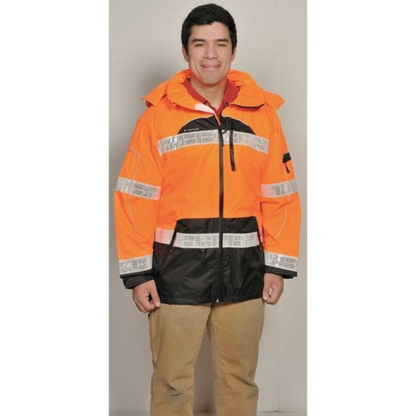 Rain Jacket, Reflective Piping, Polyester, Class 3 R, Orange, 2XL  RWJ107-2X-3X