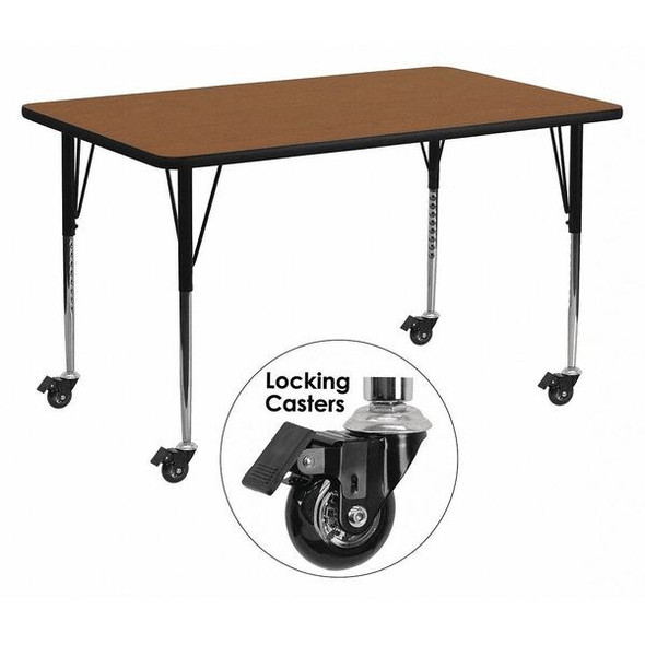 Flash Furniture Activity Table,Rectangle,Oak,24"x60" XU-A2460-REC-OAK-H-A-CAS-GG