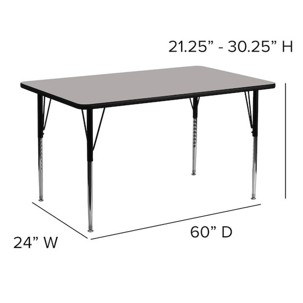 Flash Furniture Activity Table,Rectangle,Gray,24"x60" XU-A2460-REC-GY-H-A-GG