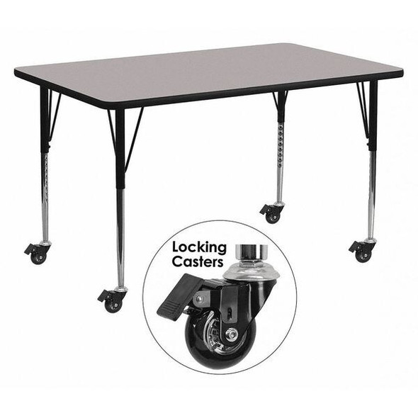 Flash Furniture Activity Table,Rectangle,Gray,24"x60" XU-A2460-REC-GY-H-A-CAS-GG Flash Furniture Activity Table,Rectangle,Gray,24"x60" XU-A2460-REC-GY-H-A-CAS-GG