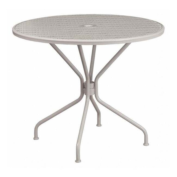 Flash Furniture 35.25" RD Lt Gray Steel Patio Table-Umbrella Hole CO-7-SIL-GG