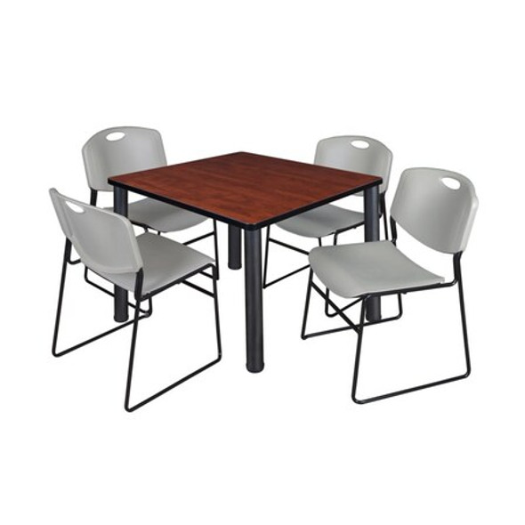 Square Cherry Table/4 Gray Chairs, Square,42", 42" W, 29" H, Cherry