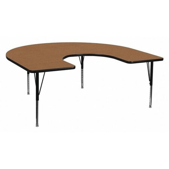 Flash Furniture Activity Table,Horeshoe Shp,Oak,60"x66" XU-A6066-HRSE-OAK-T-P-GG