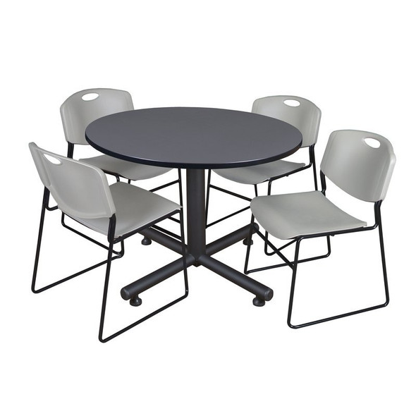Kobe Round Table & Chair Set, Wood, Metal, Polypropylene Top, Grey