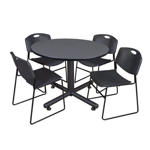 Kobe Round Table & Chair Set, Wood, Metal, Polypropylene Top, Grey