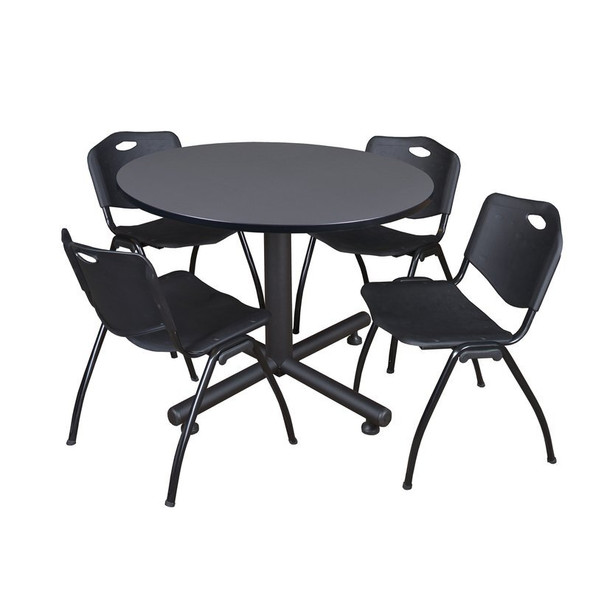 Kobe Kobe Round Table & Chair Set, Wood, Metal, Plastic Top, Grey TKB48RNDGY47BK