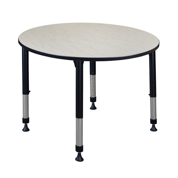 Round Classroom Tables, 48 W, 48 L, 23-34 H, Wood, Metal, Maple