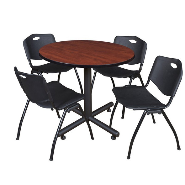 Kobe Round Table & Chair Set, Wood, Metal, Plastic Top, Cherry