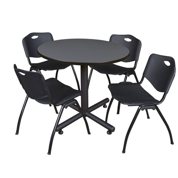 Kobe Kobe Round Table & Chair Set, Wood, Metal, Plastic Top, Grey TKB42RNDGY47BK